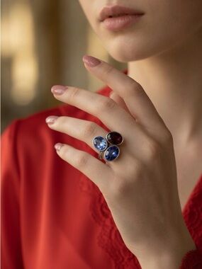 Amethyst Tanzanite Lavender Haze Gemstone Oval Cluster Sterling Silver Ring